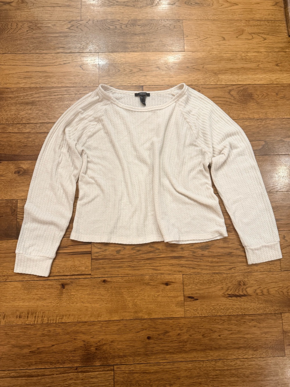 Forever 21 Light Cream Cozy Waffle Long-Sleeve Top
